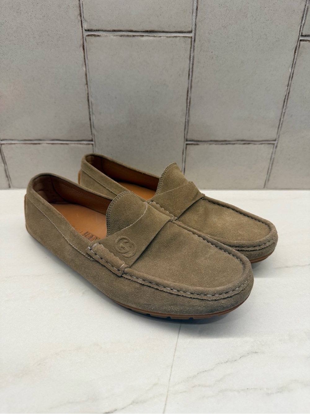 Gucci Men's Suede Loafers in Taupe